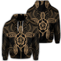 Hawaii Turtle Fixed Gold Zip Hoodie Unisex Art - Polynesian Pride