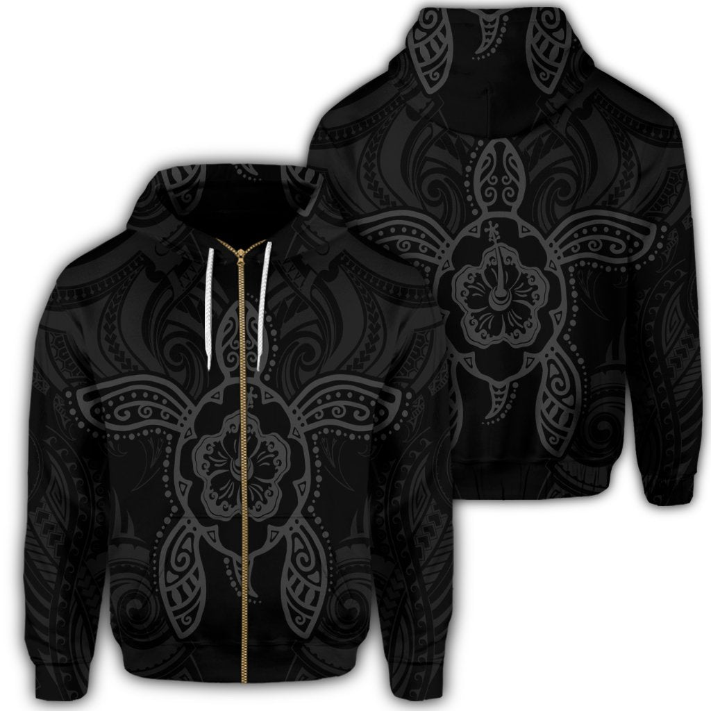 Hawaii Turtle Fixed Gray Zip Hoodie Unisex Art - Polynesian Pride
