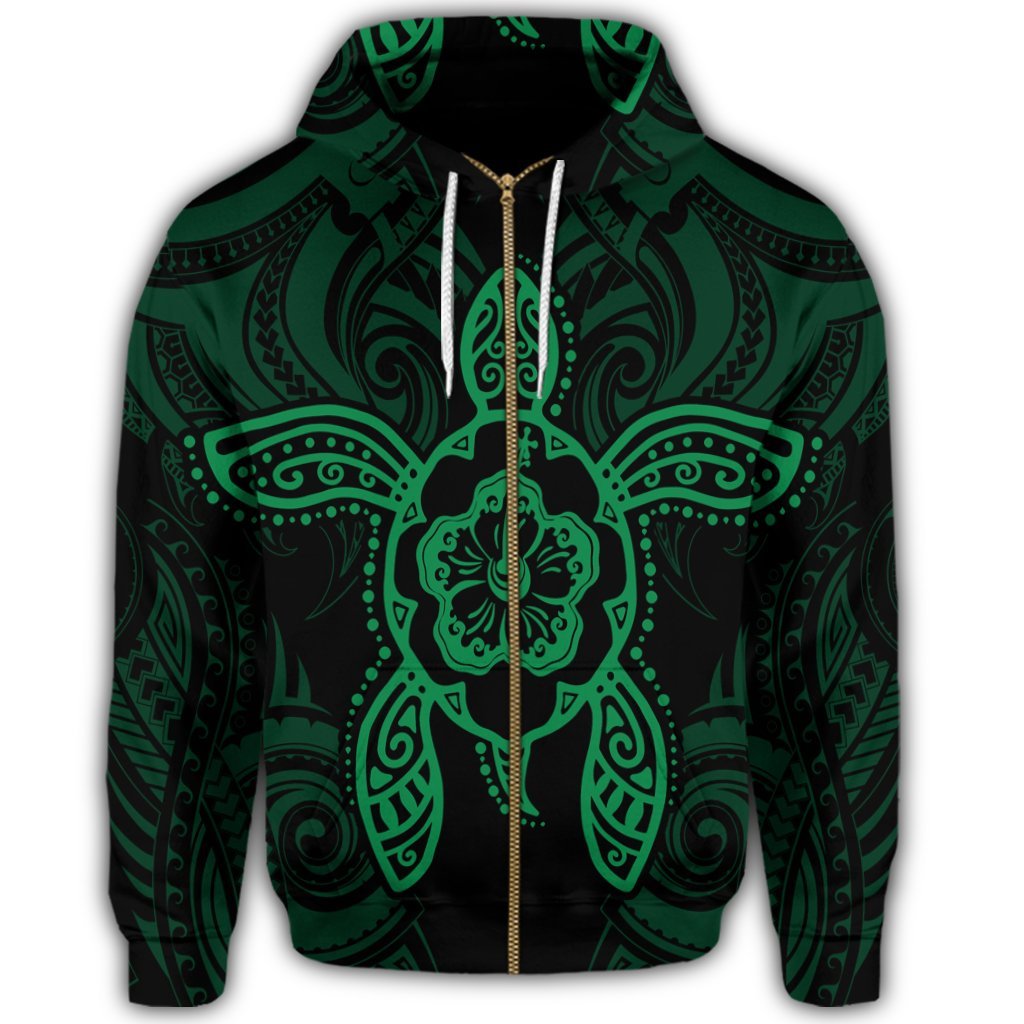 Hawaii Turtle Fixed Green Zip Hoodie - Polynesian Pride