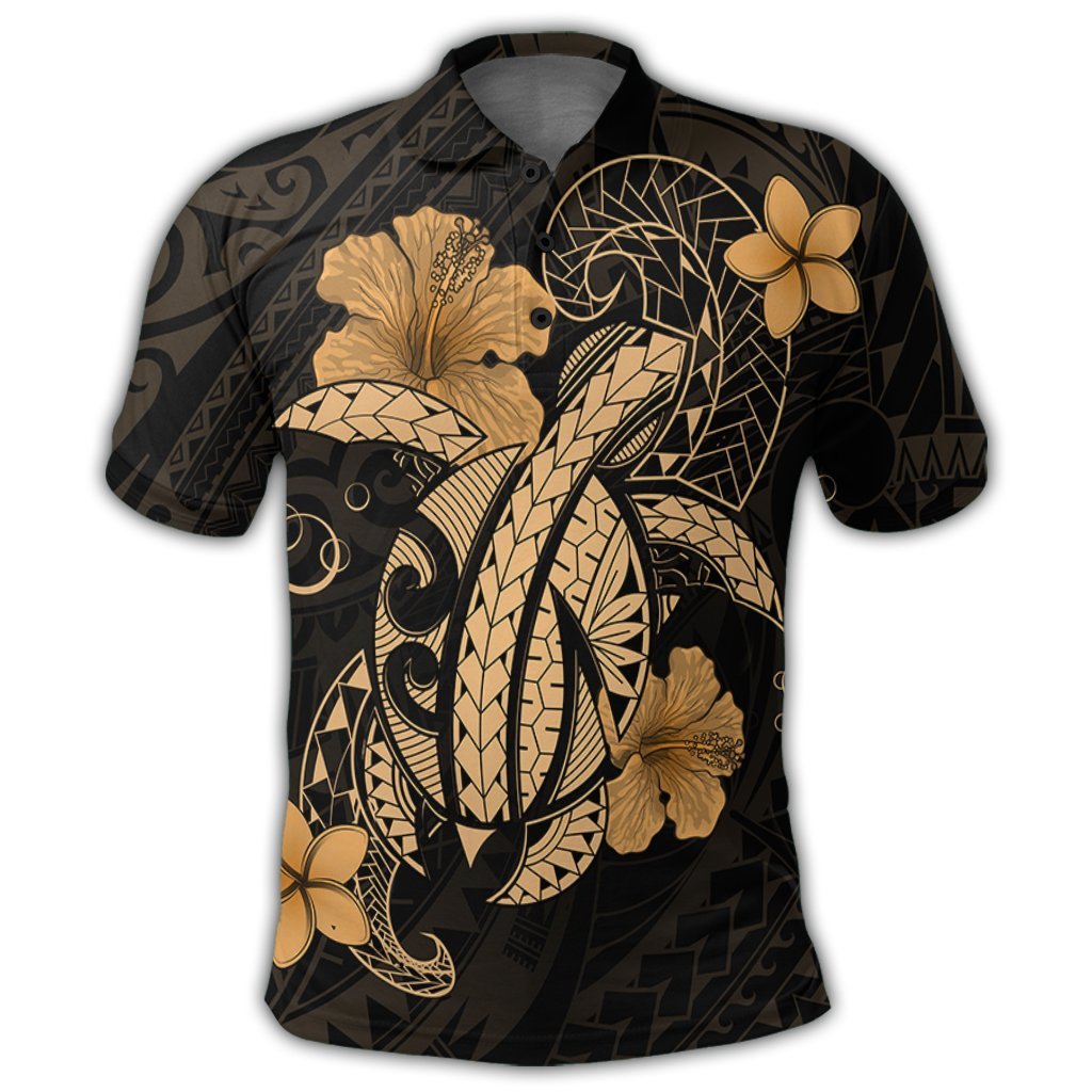 Hawaii Turtle Flower Polynesian Polo Shirt Gold - Polynesian Pride