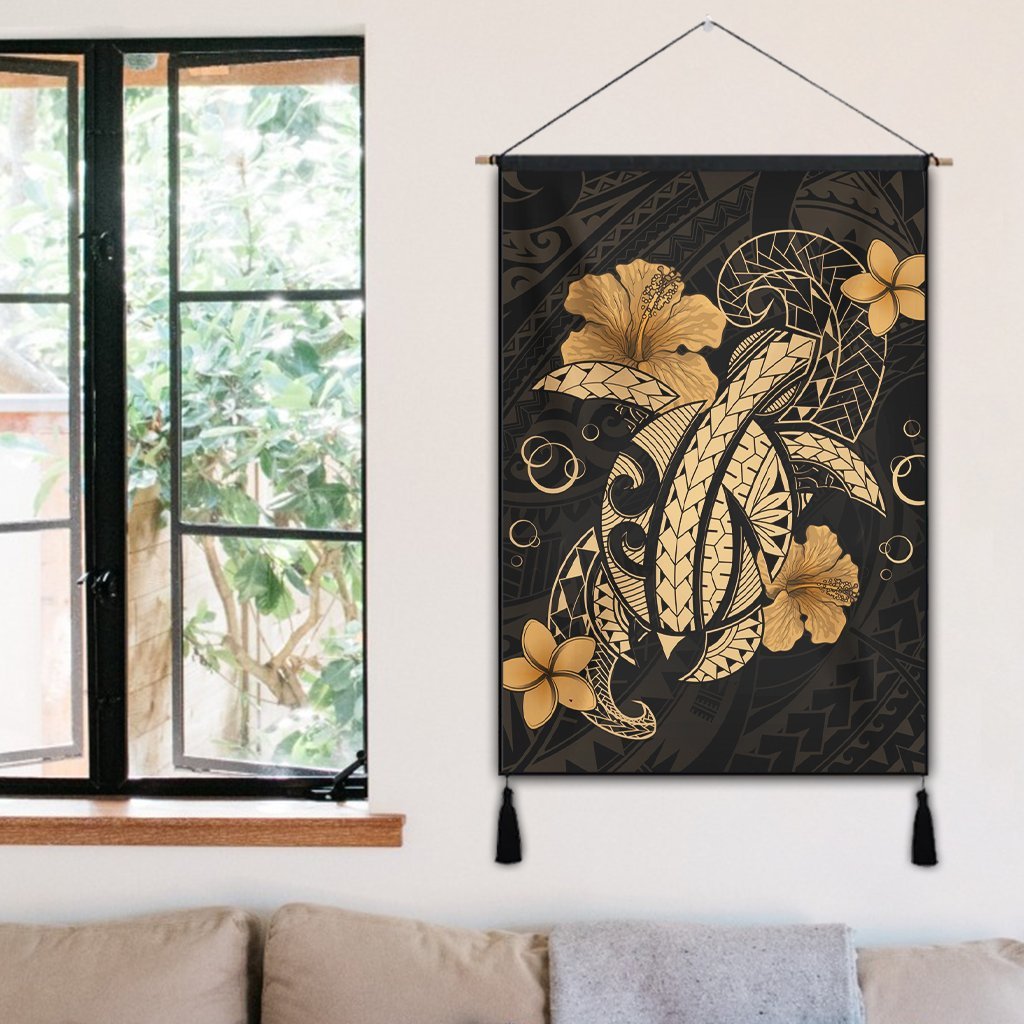 Hawaii Turtle Flower Polynesian Hanging Poster - Gold - AH - Polynesian Pride