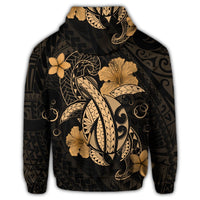 Hawaii Turtle Flower Polynesian Zip Hoodie Gold - Polynesian Pride