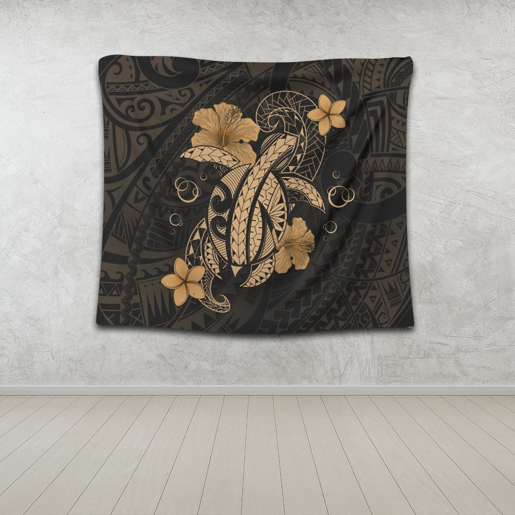 Hawaii Turtle Flower Polynesian Tapestry - Gold - AH - Polynesian Pride