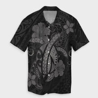 Hawaii Turtle Flower Polynesian Hawaiian Shirt - Gray - AH Unisex Black - Polynesian Pride