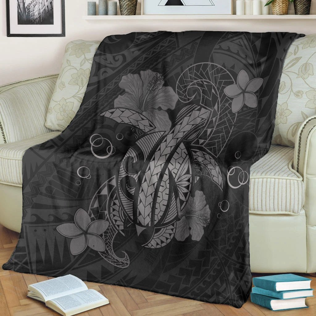 Hawaii Turtle Flower Polynesian Premium Blankets - Gray - AH - Polynesian Pride