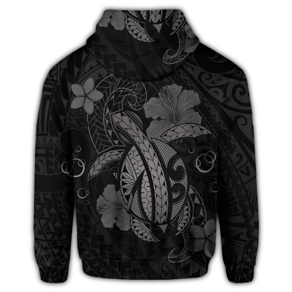 Hawaii Turtle Flower Polynesian Zip Hoodie Gray - Polynesian Pride