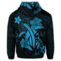 Hawaii Turtle Flower Polynesian Zip Hoodie Turquoise - Polynesian Pride