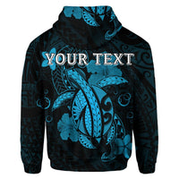 Custom Hawaii Turtle Flower Polynesian Hoodie Turquoise - Polynesian Pride