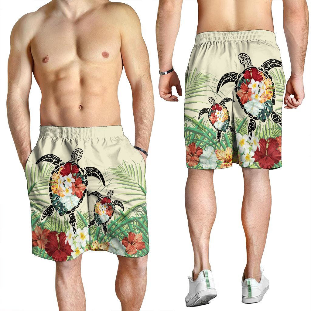 Hawaii Turtle Flowers Coconut Tree Leaf Men's Shorts - AH - Polynesian Pride
