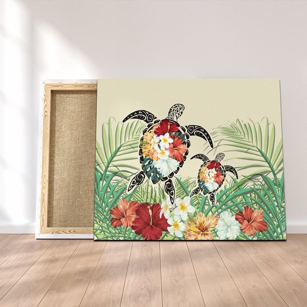 Hawaii Turtle Flowers Coconut Tree Leaf Canvas - AH Canvas Poly-cotton - Polynesian Pride