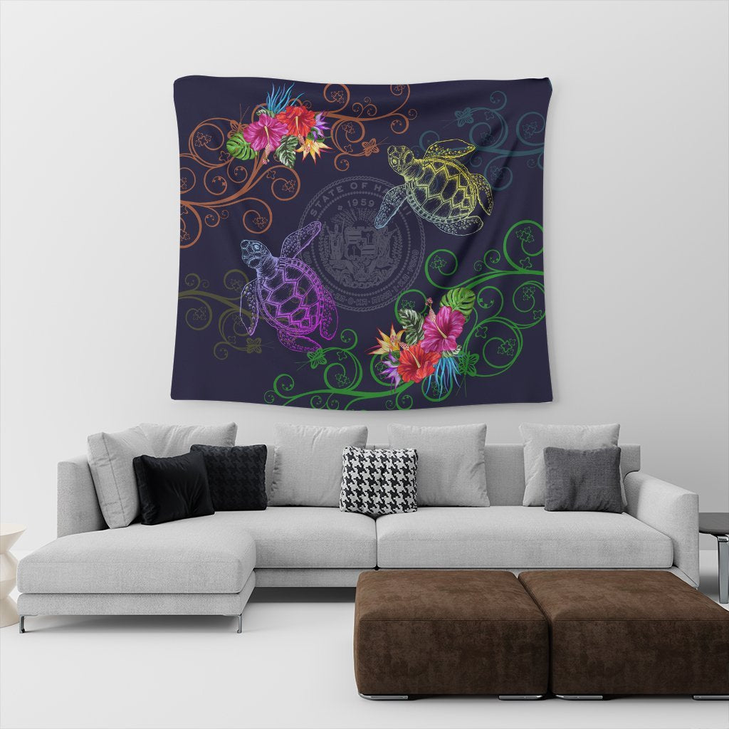 Hawaii Turtle Hibiscus Tapestry - Day Style - AH - Polynesian Pride