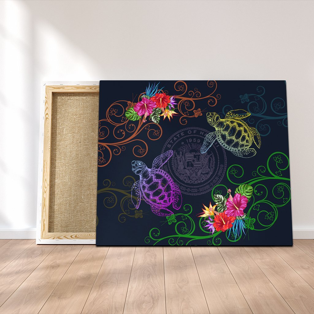 Hawaii Turtle Hibiscus Canvas - Day Style - AH Canvas Poly-cotton - Polynesian Pride
