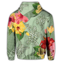 Hawaii Turtle Hibiscus Zip Hoodie Tink Style - Polynesian Pride