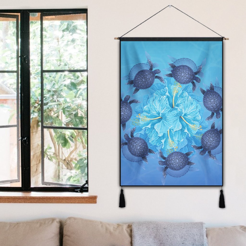 Hawaii Turtle Hibiscus Blue Hanging Poster - AH - Polynesian Pride