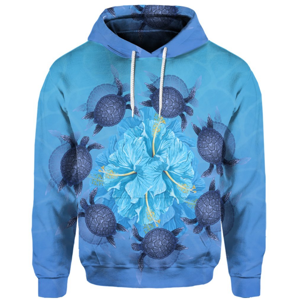 Custom Hawaii Turtle Hibiscus Blue Hoodie - Polynesian Pride