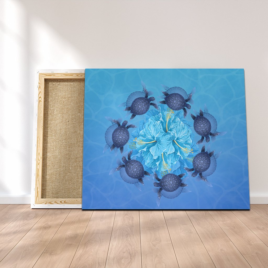 Hawaii Turtle Hibiscus Blue Canvas - AH Canvas Poly-cotton - Polynesian Pride