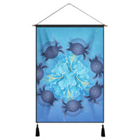 Hawaii Turtle Hibiscus Blue Hanging Poster - AH Hanging Poster Cotton And Linen - Polynesian Pride