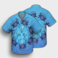 Hawaii Turtle Hibiscus Blue Hawaiian Shirt - AH - Polynesian Pride