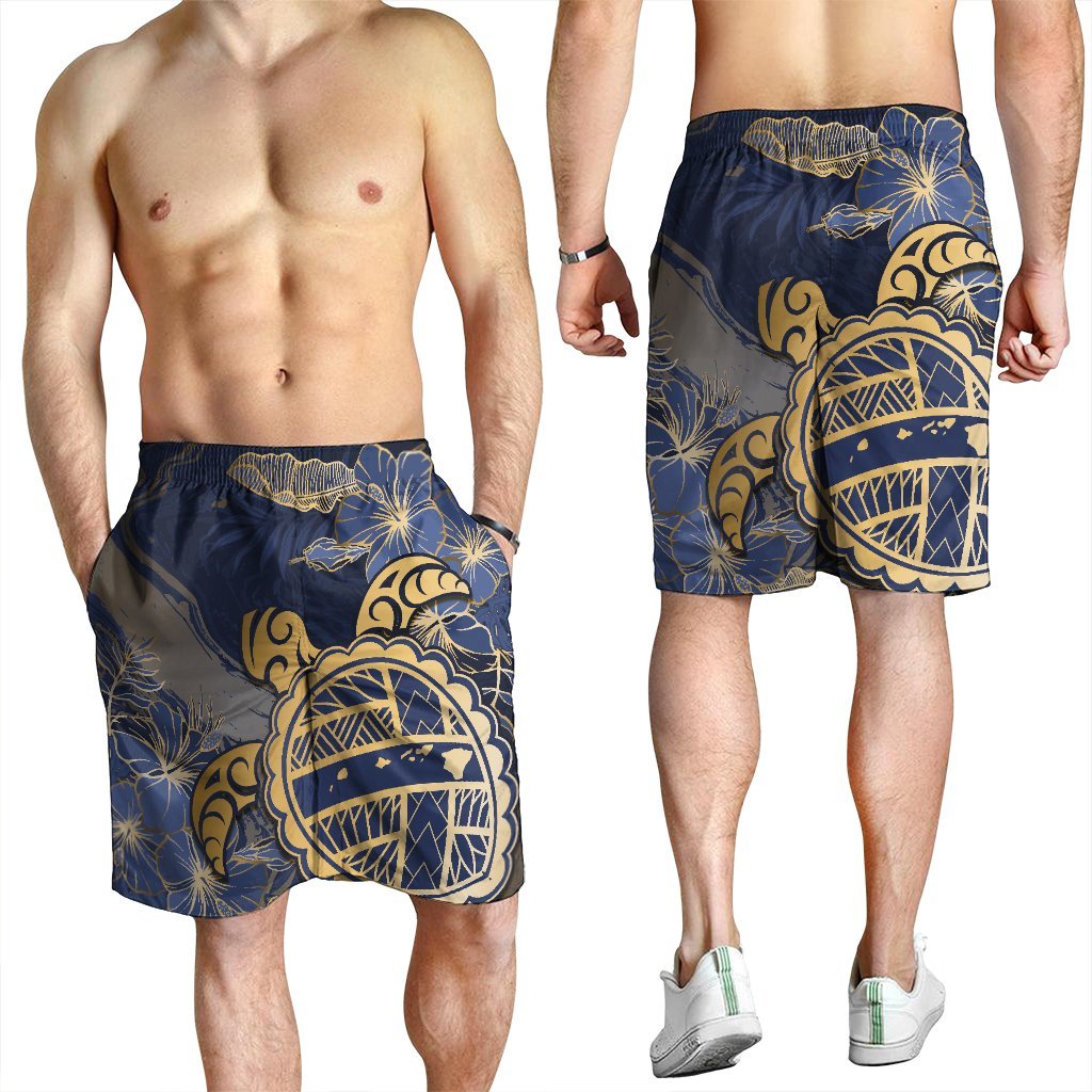 Hawaii Turtle Hibiscus Gold Men's Shorts - Kyn Style - AH - Polynesian Pride