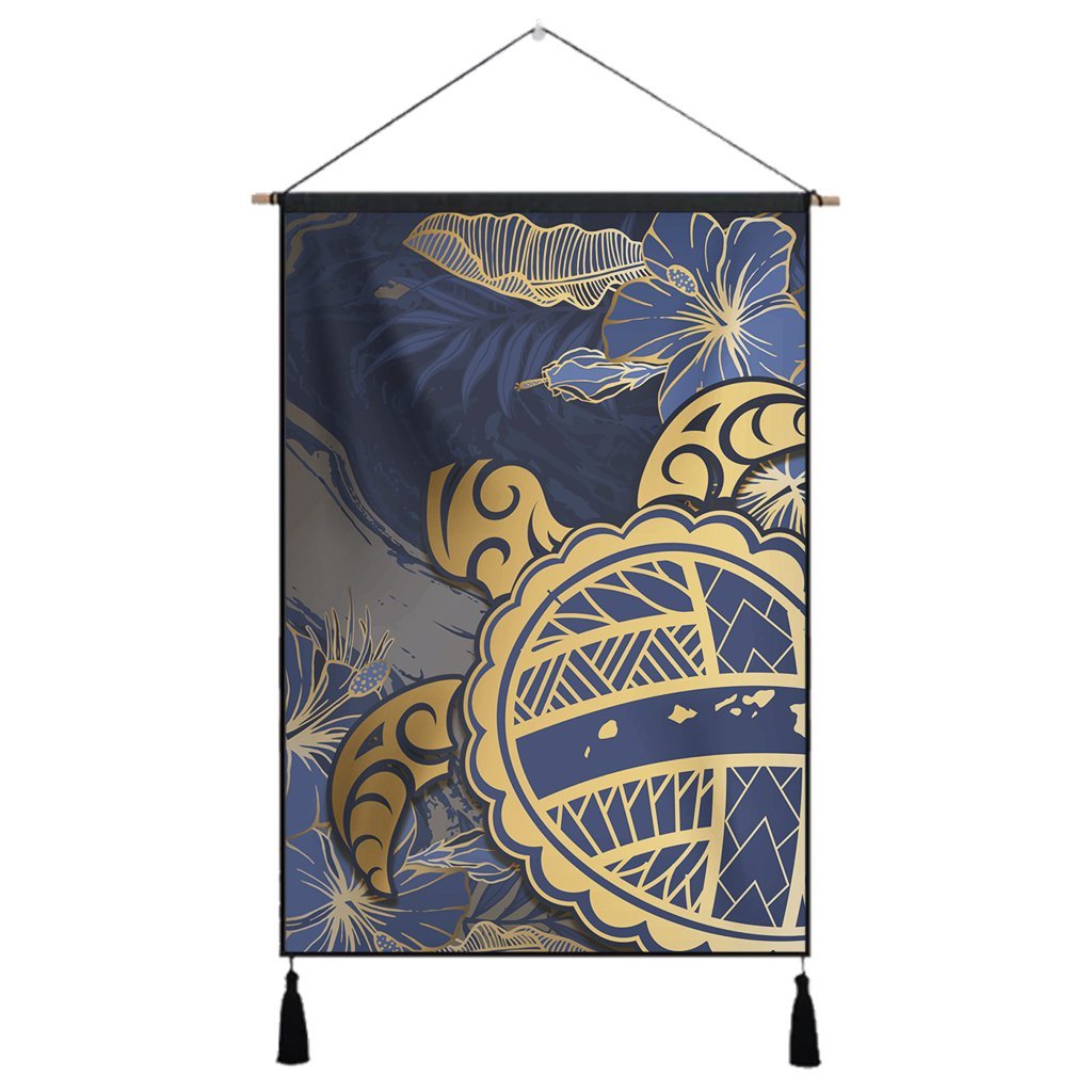 Hawaii Turtle Hibiscus Gold Hanging Poster - Kyn Style - AH Hanging Poster Cotton And Linen - Polynesian Pride