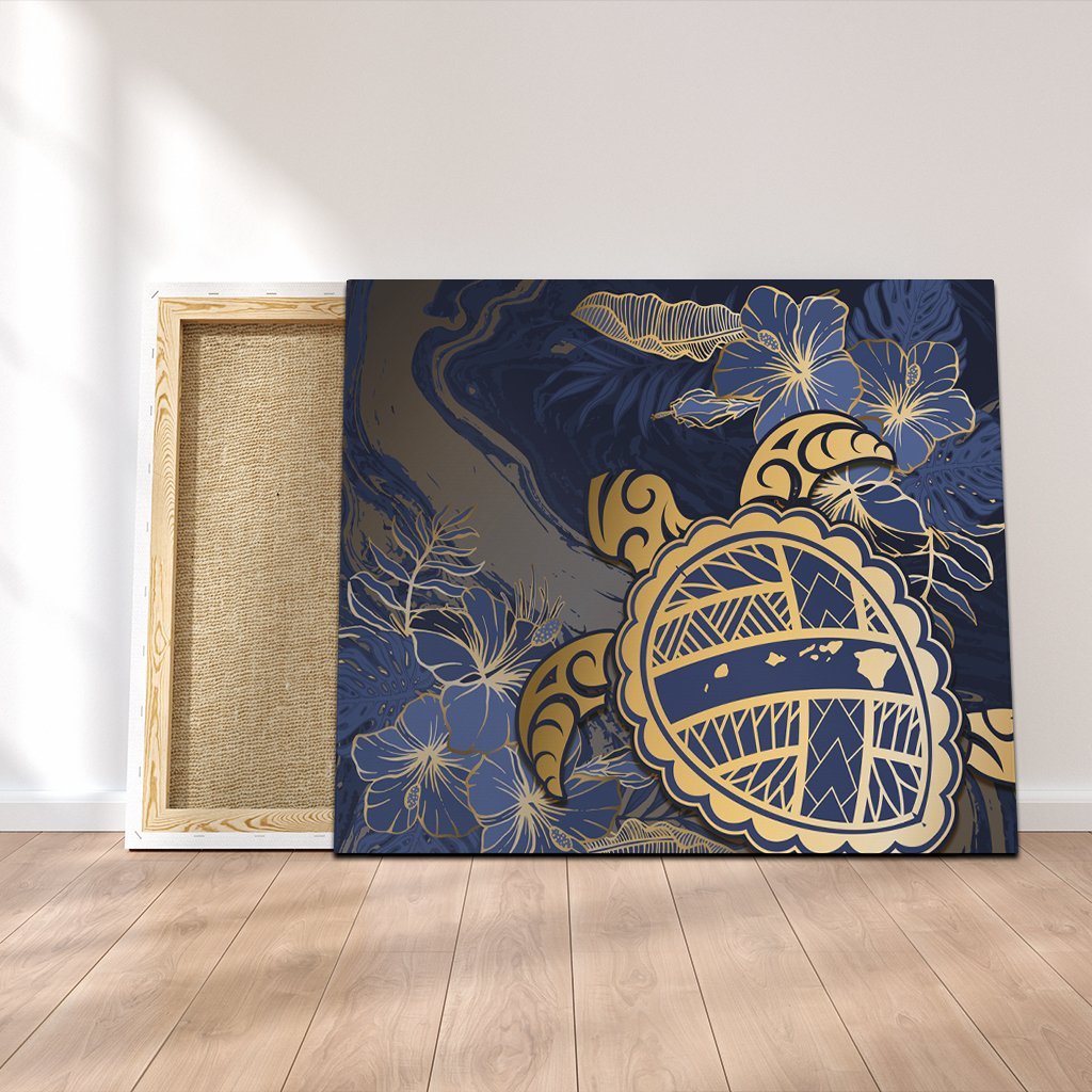 Hawaii Turtle Hibiscus Gold Canvas - Kyn Style - AH Canvas Poly-cotton - Polynesian Pride