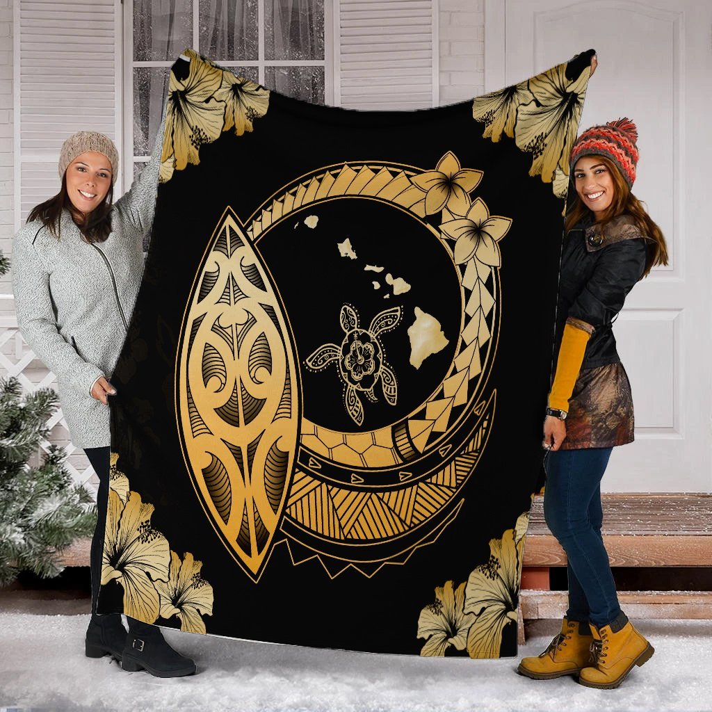 Hawaii Turtle Hibiscus Map Polynesian Premium Blankets - AH - Polynesian Pride