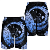 Hawaii Turtle Hibiscus Map Polynesian Men's Shorts Blue - AH - Polynesian Pride