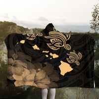 Hawaii Turtle Hibiscus Map Polynesian Hooded Blanket Gold - AH - Polynesian Pride
