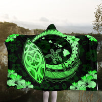 Hawaii Turtle Hibiscus Map Polynesian Hooded Blanket Green - AH - Polynesian Pride