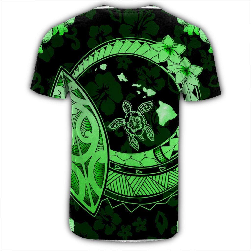 Hawaii Turtle Hibiscus Map Polynesian T Shirt Green - Polynesian Pride