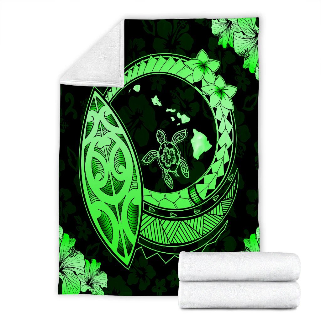 Hawaii Turtle Hibiscus Map Polynesian Premium Blankets Green - AH - Polynesian Pride