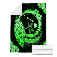 Hawaii Turtle Hibiscus Map Polynesian Premium Blankets Green - AH - Polynesian Pride