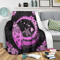 Hawaii Turtle Hibiscus Map Polynesian Premium Blankets Pink - AH - Polynesian Pride