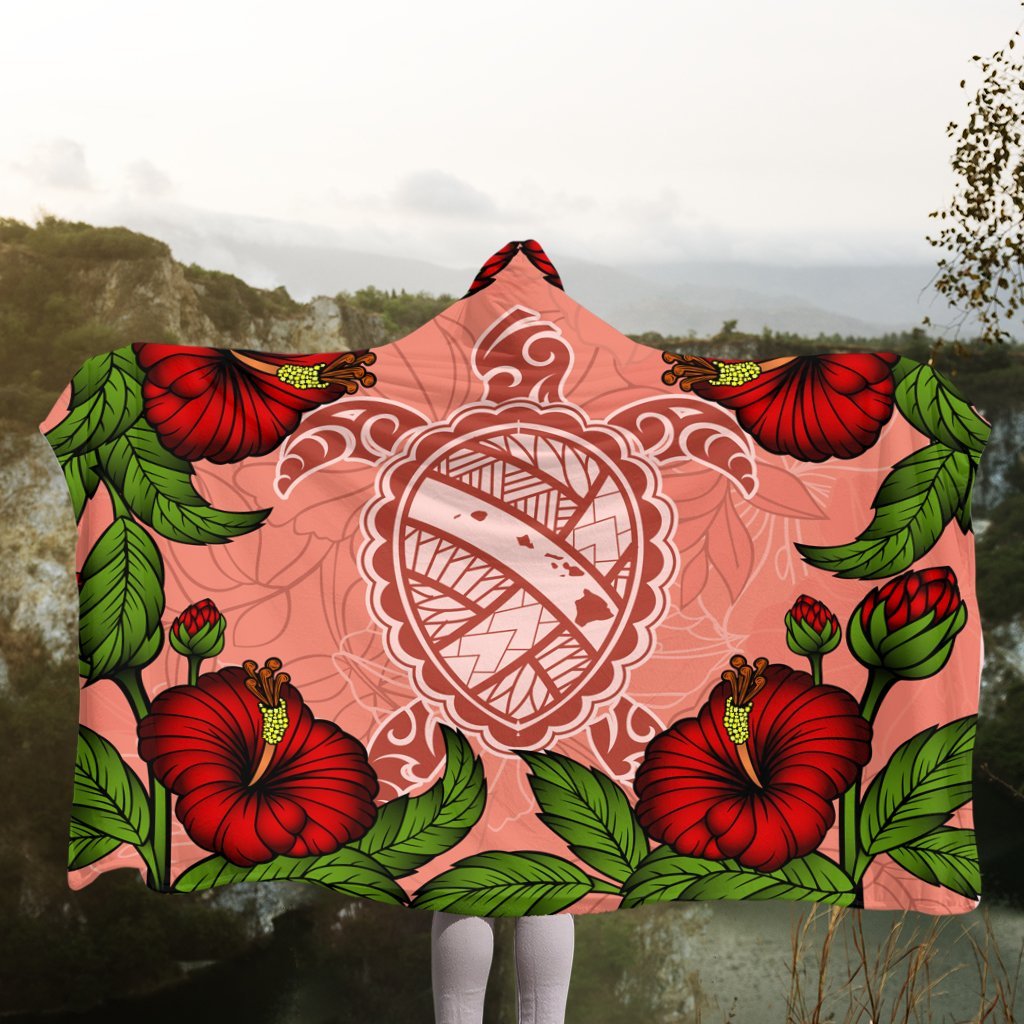 Hawaii Turtle Hibiscus Pink Hooded Blanket - Fide Style - AH - Polynesian Pride