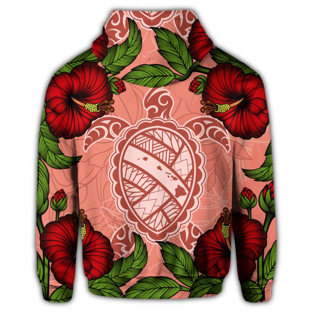 Hawaii Turtle Hibiscus Pink Zip Hoodie Fide Style - Polynesian Pride