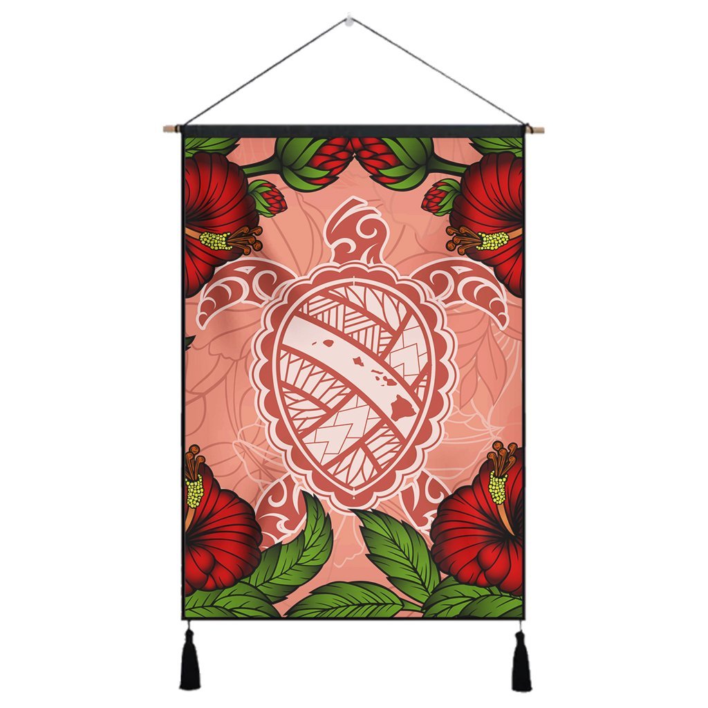 Hawaii Turtle Hibiscus Pink Hanging Poster - Fide Style - AH Hanging Poster Cotton And Linen - Polynesian Pride