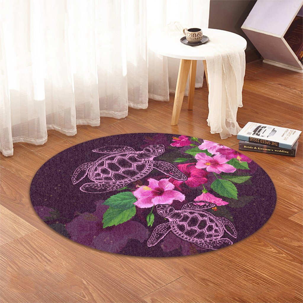 Hawaii Turtle Hibiscus Pink Simple Round Carpet - AH - Polynesian Pride