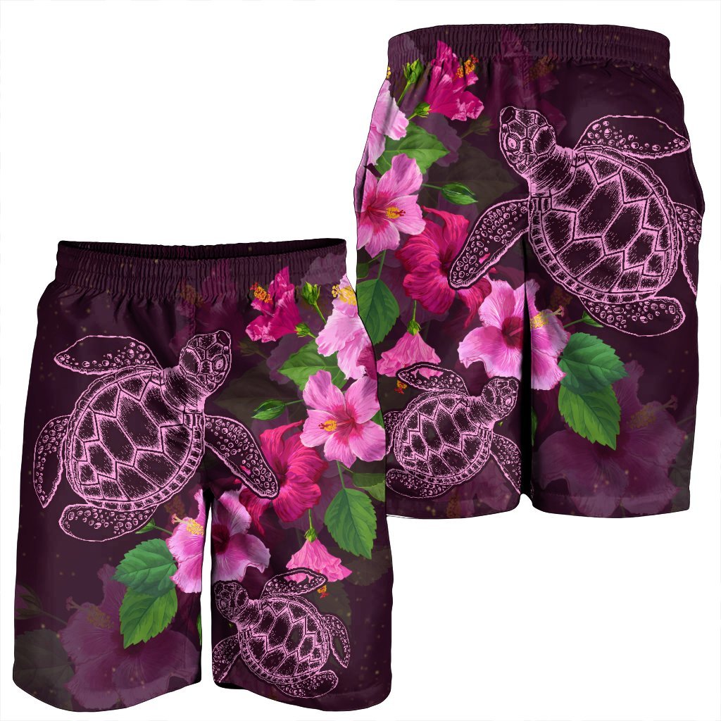 Hawaii Turtle Hibiscus Pink Simple Men's Shorts - AH - Polynesian Pride