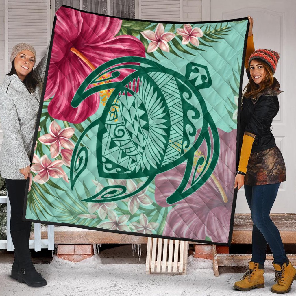 Hawaii Turtle Hibiscus Plumeria Premium Quilts - Hug Style - AH - Polynesian Pride