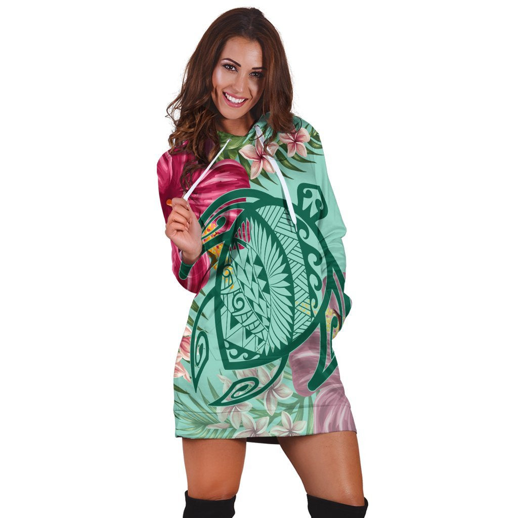 Hawaii Turtle Hibiscus Plumeria Hoodie Dress - Hug Style - AH - Polynesian Pride