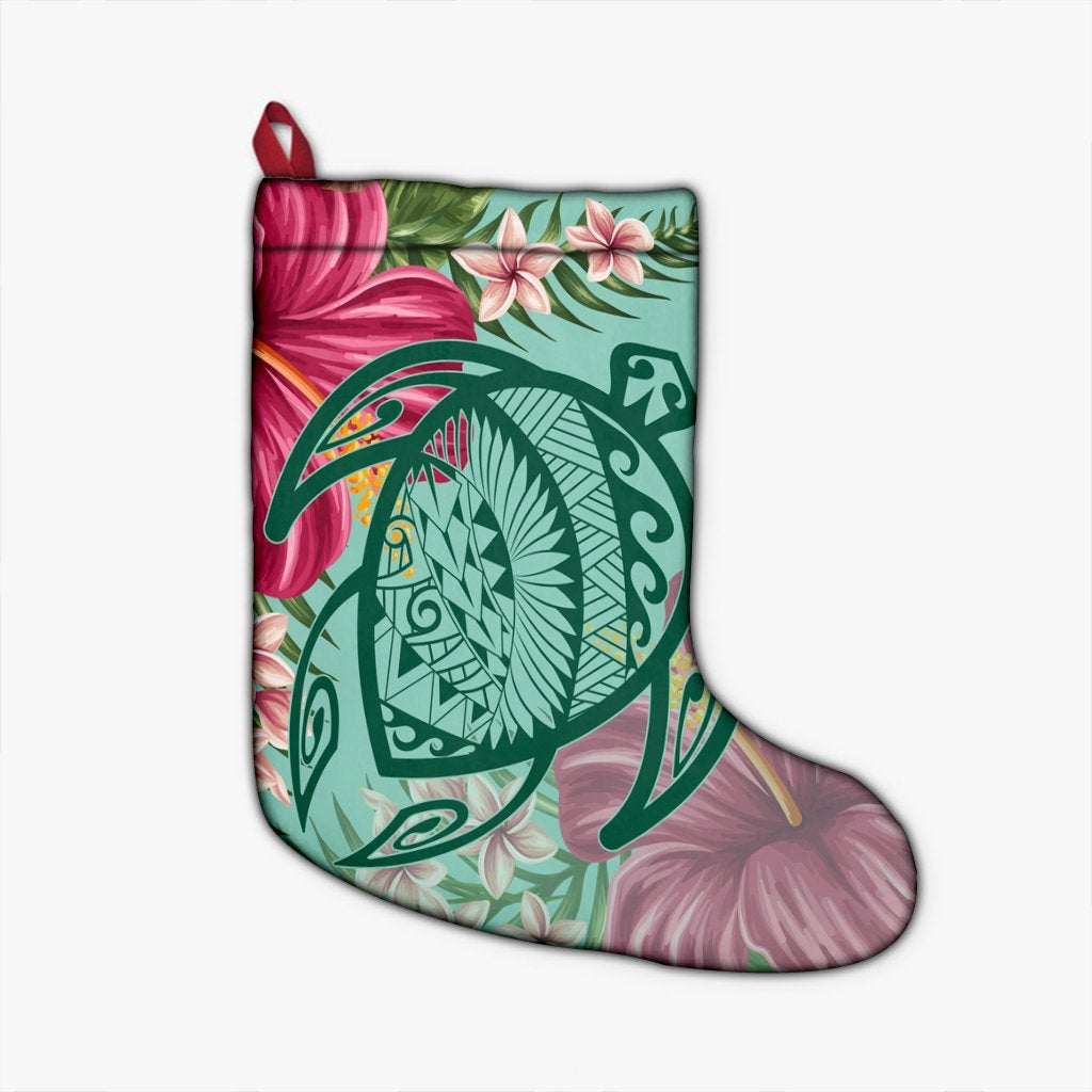 Hawaii Turtle Hibiscus Plumeria Christmas Stocking - Hug Style - AH Christmas Stocking 26 X 42 cm Black - Polynesian Pride