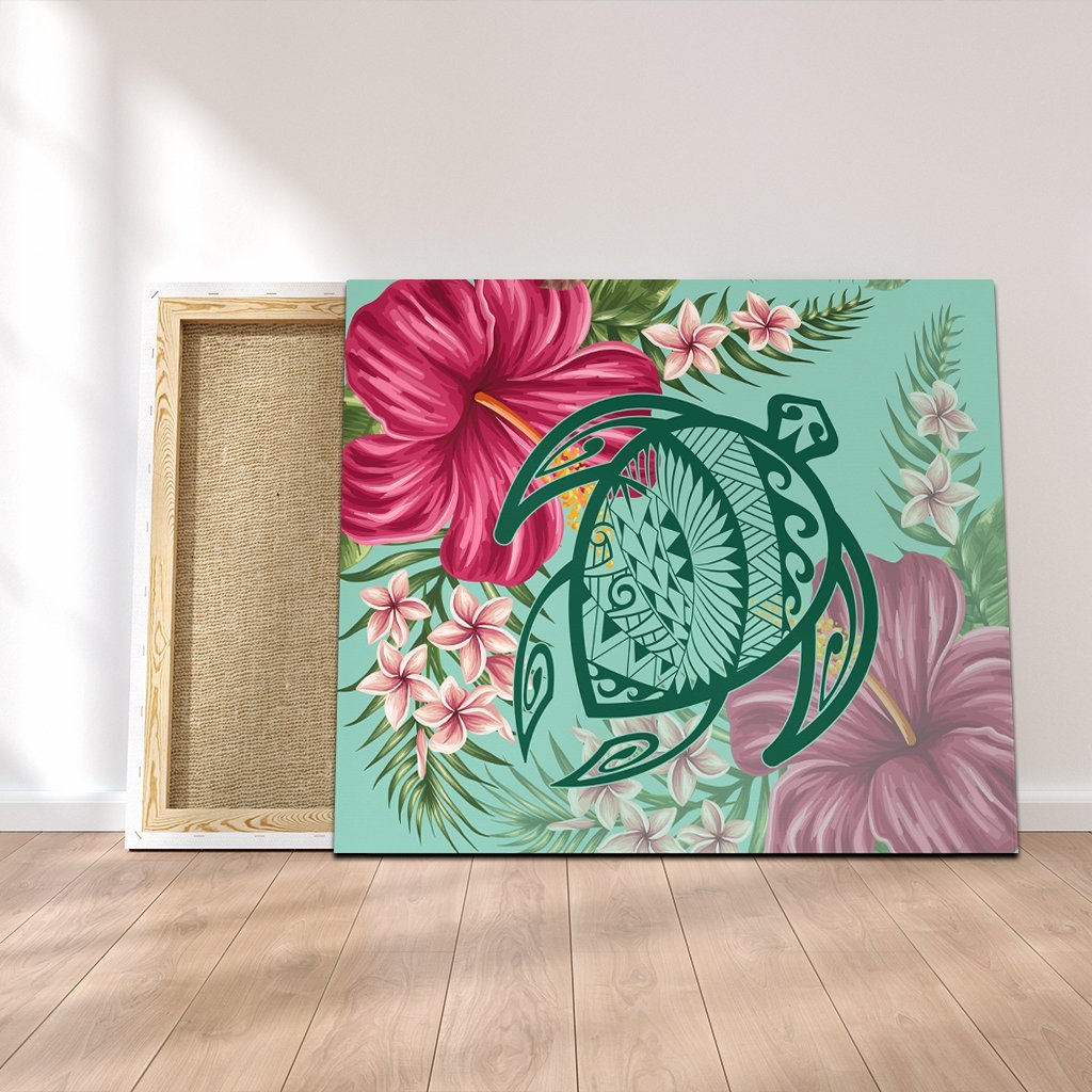 Hawaii Turtle Hibiscus Plumeria Canvas - Hug Style - AH Canvas Poly-cotton - Polynesian Pride