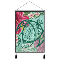 Hawaii Turtle Hibiscus Plumeria Hanging Poster - Hug Style - AH Hanging Poster Cotton And Linen - Polynesian Pride