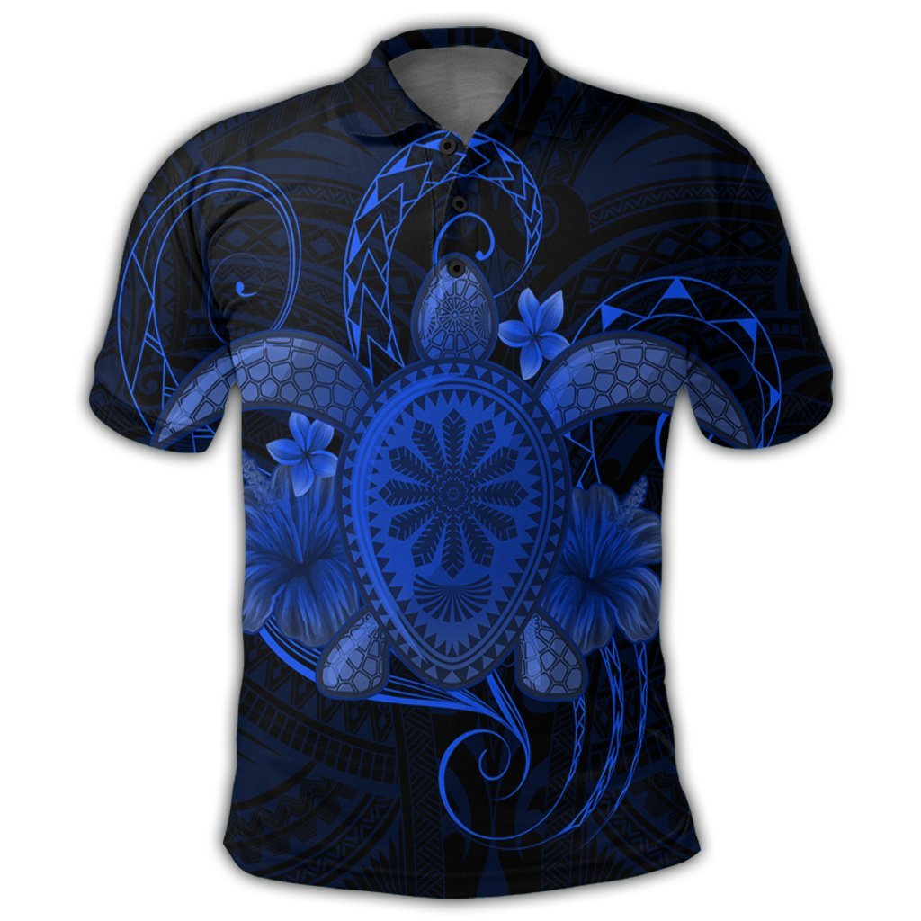 Hawaii Turtle Hibiscus Polynesian Polo Shirt Full Style Blue - Polynesian Pride