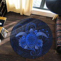 Hawaii Turtle Hibiscus Polynesian Round Carpet - Full Style - Blue - AH - Polynesian Pride