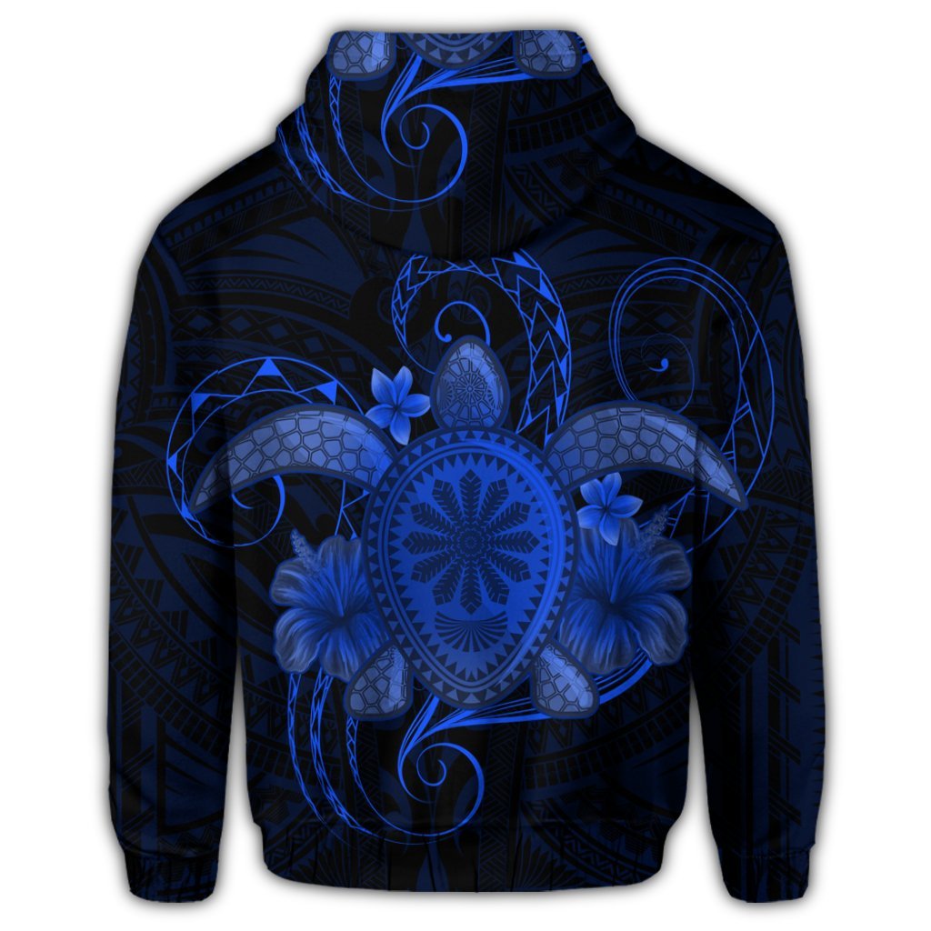 Hawaiian Turtle Hibiscus Polynesian Hoodie Full Style Blue - Polynesian Pride