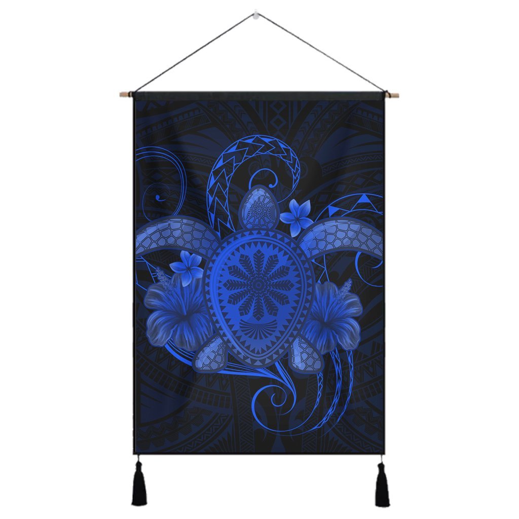 Hawaii Turtle Hibiscus Polynesian Hanging Poster - Full Style - Blue - AH Hanging Poster Cotton And Linen - Polynesian Pride