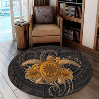 Hawaii Turtle Hibiscus Polynesian Round Carpet - Full Style - Gold - AH - Polynesian Pride