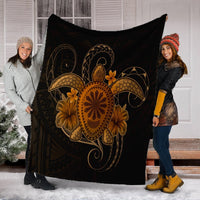 Hawaii Turtle Hibiscus Polynesian Premium Blankets - Full Style - Gold - AH - Polynesian Pride