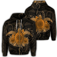 Hawaii Turtle Hibiscus Polynesian Zip Hoodie Full Style Gold Unisex Art - Polynesian Pride